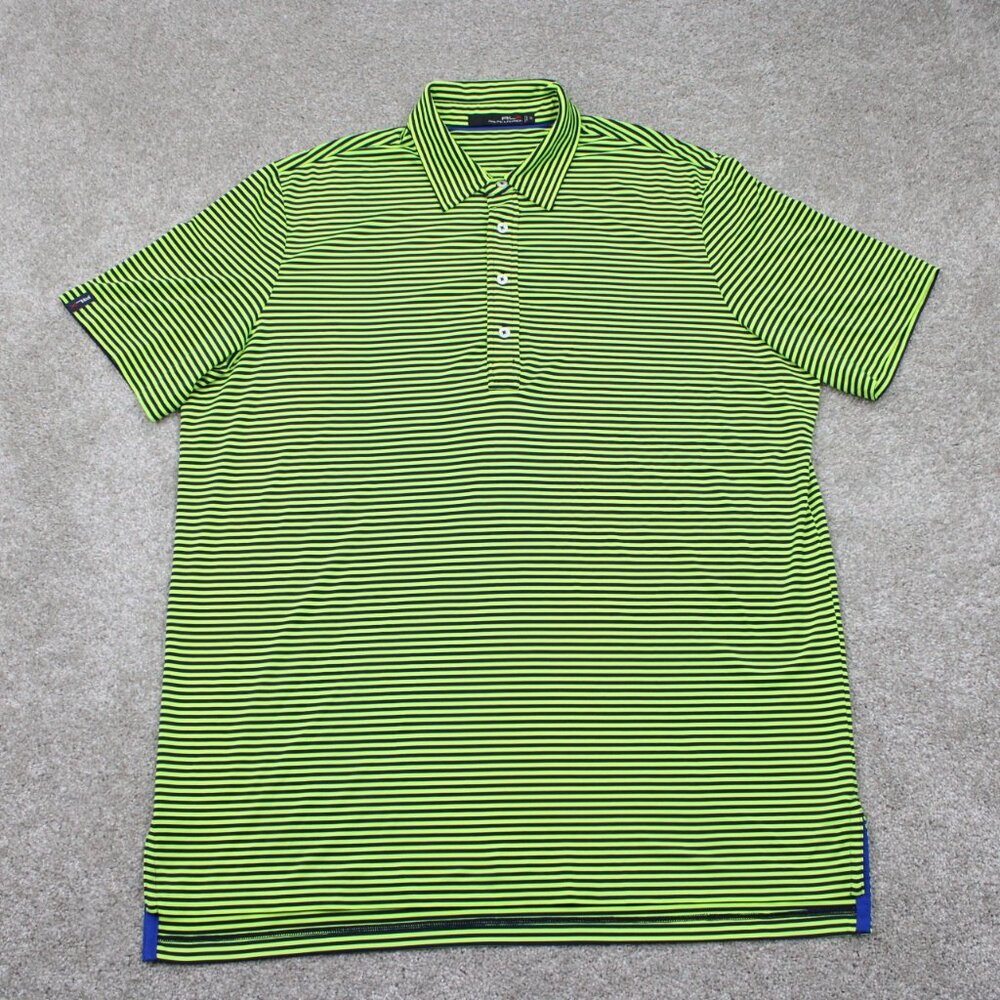 RLX Ralph Lauren‎ Polo Shirt Mens XL Green/Black Polyester Stretch S/S Pullover